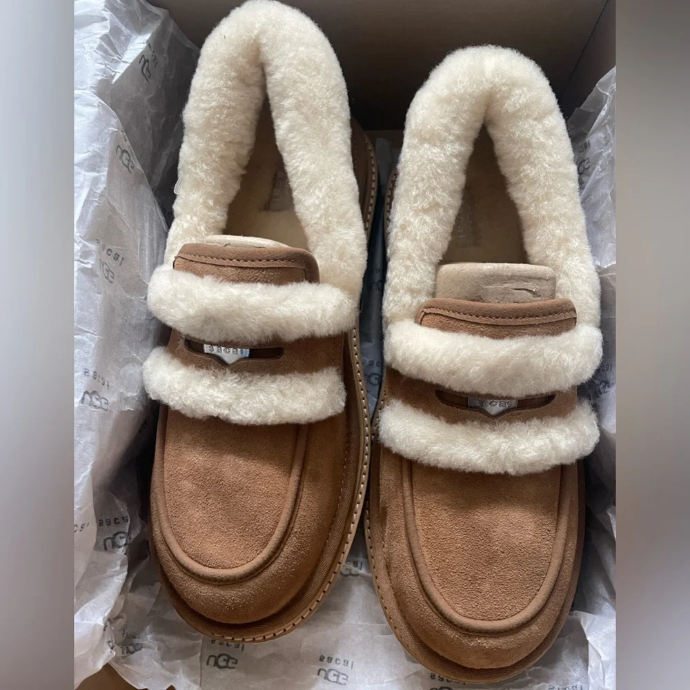 UGG x SACAI Tan Shearling Loafers - Chestnut - Picture 6 of 16